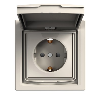 Розетка с земленем защитными шторками и крышкой IP44 Asfora Schneider EPH3100323 крем