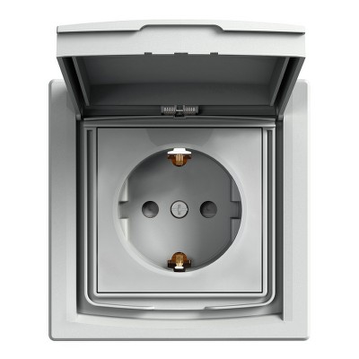 Розетка с земленем защитными шторками и крышкой IP44 Asfora Schneider EPH3100361 алюминий