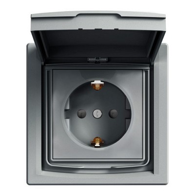 Розетка с земленем защитными шторками и крышкой IP44 Asfora Schneider EPH3100362 сталь