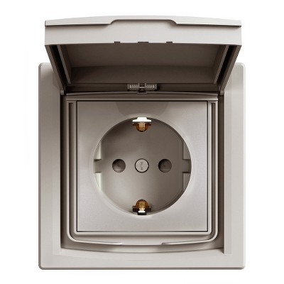 Розетка с земленем защитными шторками и крышкой IP44 Asfora Schneider EPH3100369 бронза