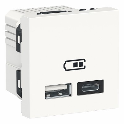 Розетка двойная USB 2.0 2,4A тип A + C, 2 модуля Unica NEW Schneider NU301818 белый