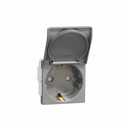 Розетка с заземлением, защитными шторками и крышкой, 2 модуля Unica NEW Schneider NU303730TA алюминий