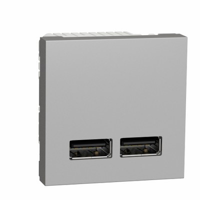 Розетка двойная USB 2.0 2,1A, 2 модуля Unica NEW Schneider NU341830 алюминий