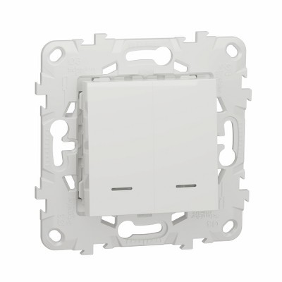 Выключатель двухклавишный с подсветкой и суппортом, 2 модуля Unica NEW Schneider NU521118N белый