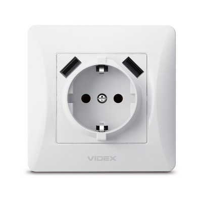 Розетка с заземлением и USB Videx Binera VF-BNSK1GU2-W белый